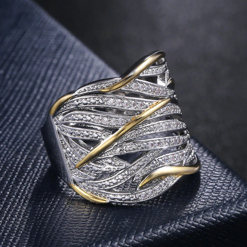 Zirkoon-gedraaide gelaagde tweekleurige ring - Image 3